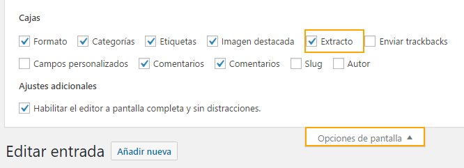 Activar extractos en WordPress