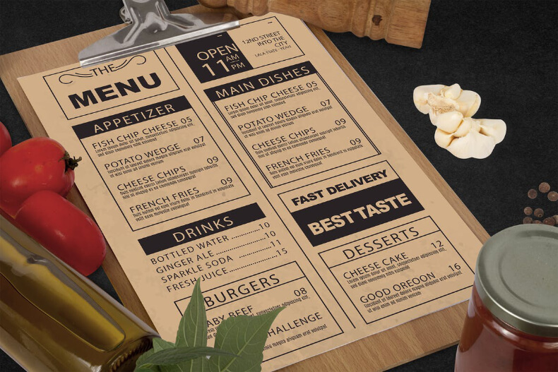Vegetables Restaurant Menu Mock Up