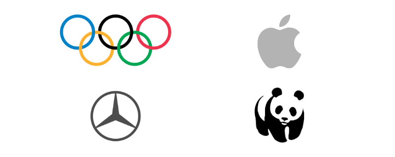 ejemplo logotipos simbolos olimpiadas apple, wwf, mercedes